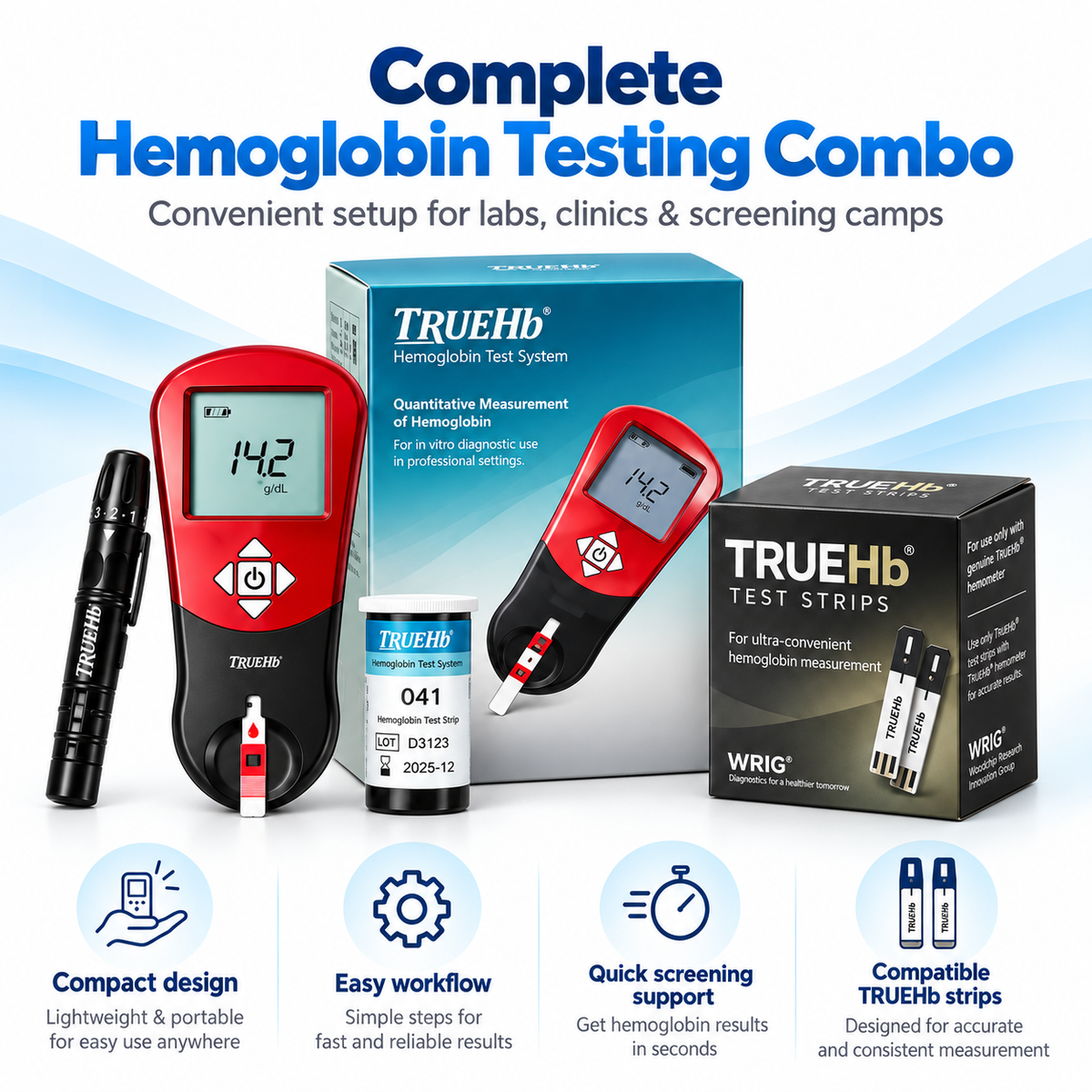 TrueHb Hemoglobin Meter with 50 Strips | Hb Combo | Microsidd