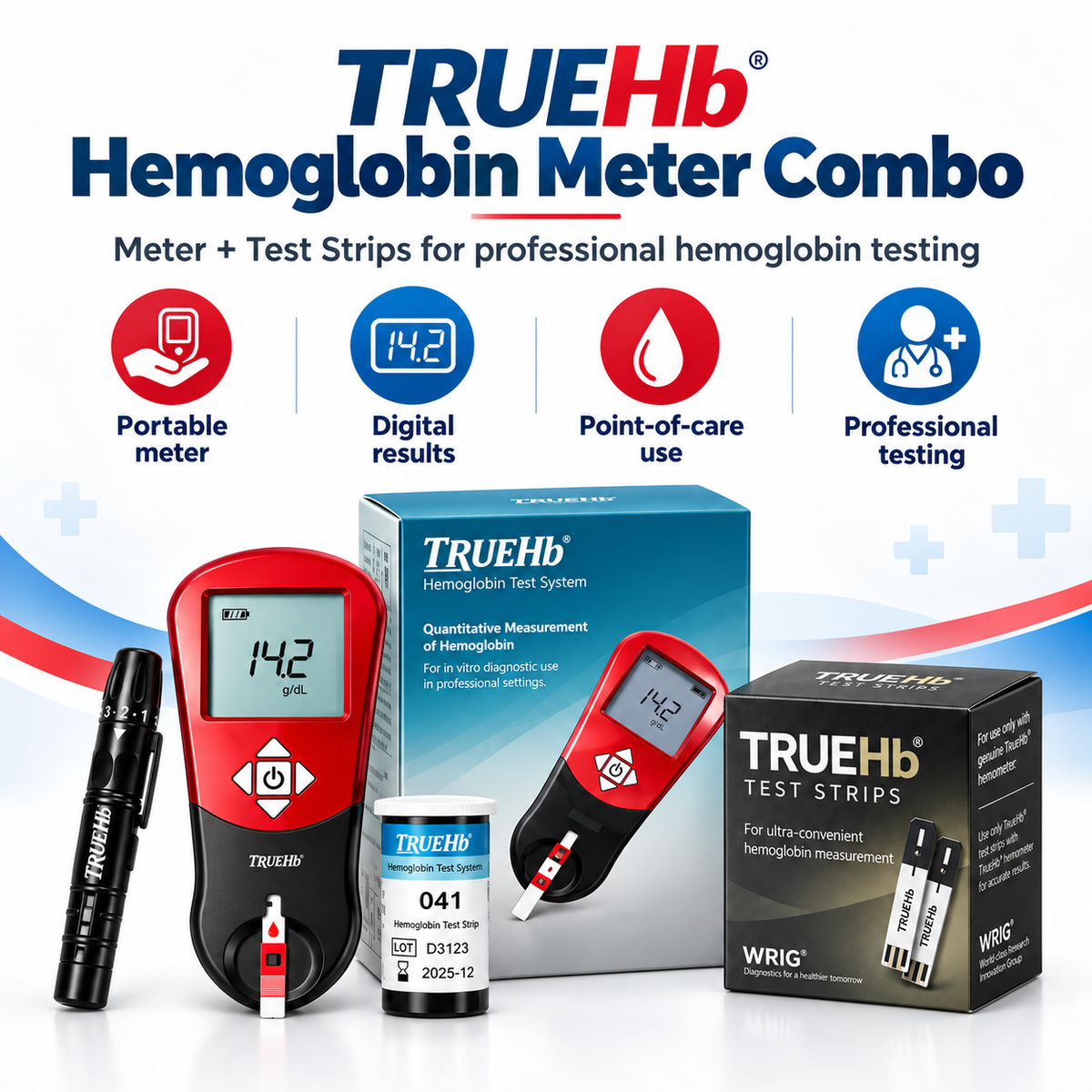 TrueHb Hemoglobin Meter with 50 Strips | Hb Combo | Microsidd