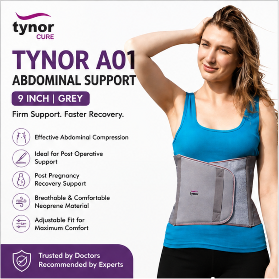 Tynor A01 Abdominal Support 9 Inch Grey | Post Operative & Post Pregnancy Belt – S to XXL