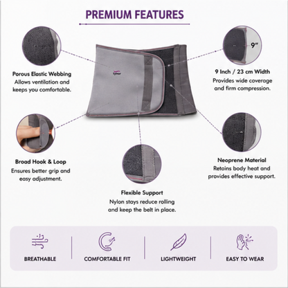 Tynor A01 Abdominal Support 9 Inch Grey | Post Operative & Post Pregnancy Belt – S to XXL