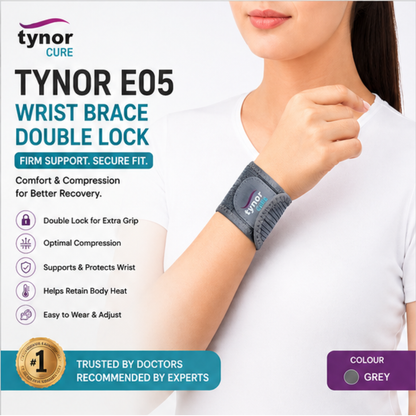 Tynor E05 Wrist Brace Double Lock | Grey Wrist Support – S, M & L