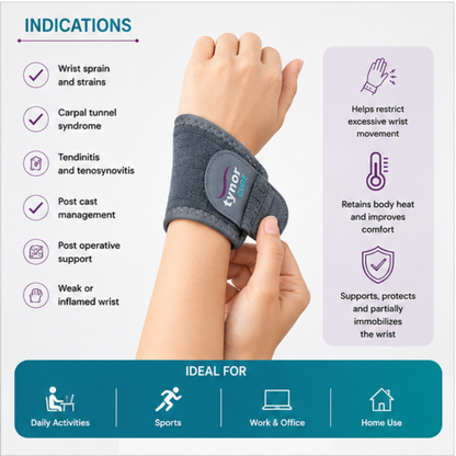 Tynor E05 Wrist Brace Double Lock | Grey Wrist Support – S, M & L