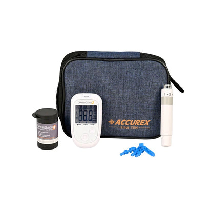 Accurex Xpress Gluco+ Kit | Blood Glucose Monitoring System with 10 Test Strips & 10 Lancets | No Coding | Electrochemical Glucometer