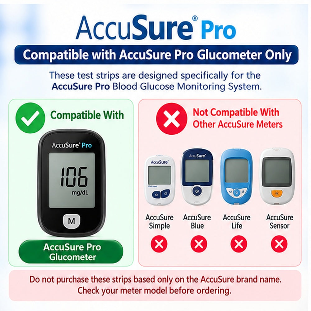 AccuSure Pro Glucometer Test Strips 100 Pack 2x50 Blood Glucose Test Strips
