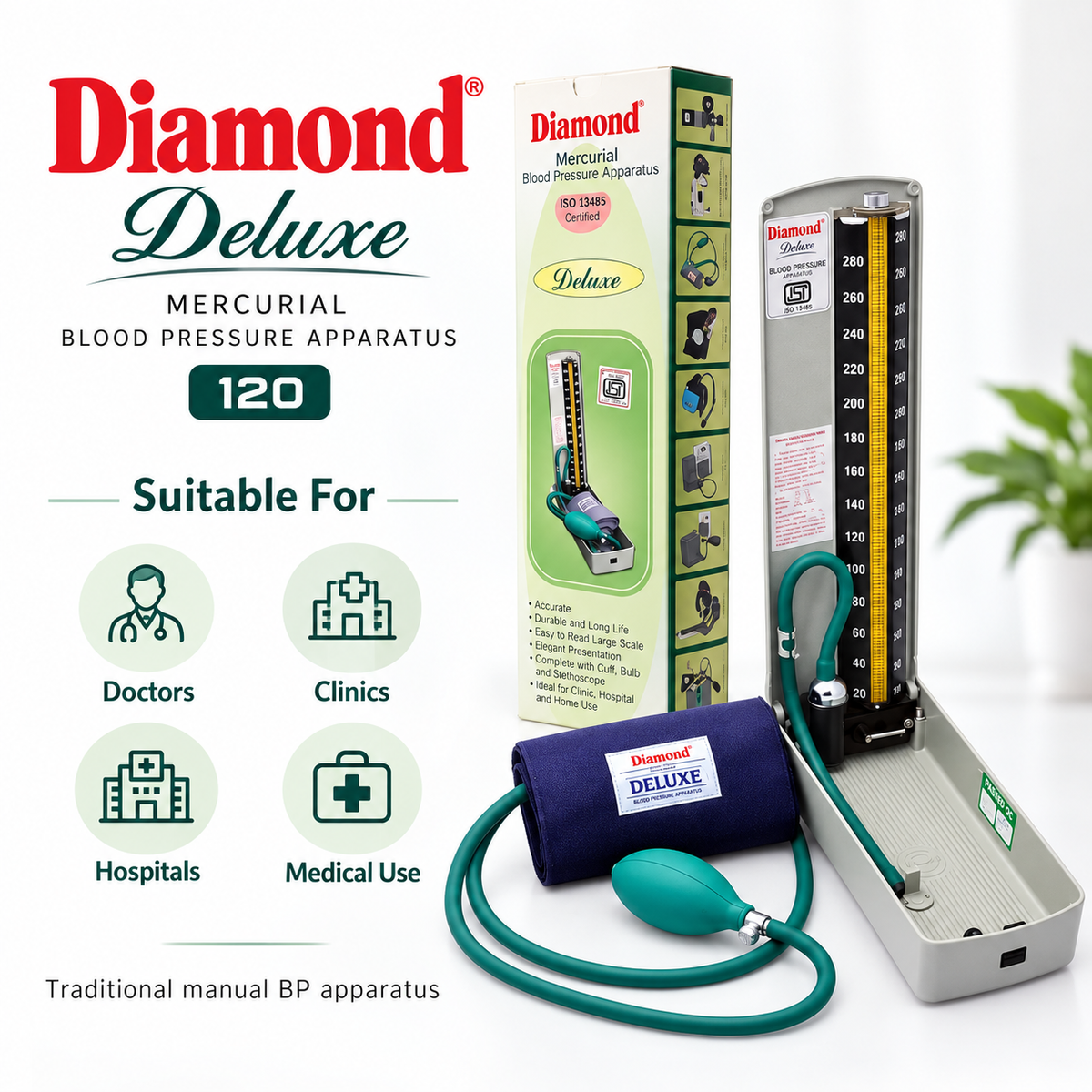 Diamond Deluxe 120 Mercurial BP Apparatus | Manual BP Monitor