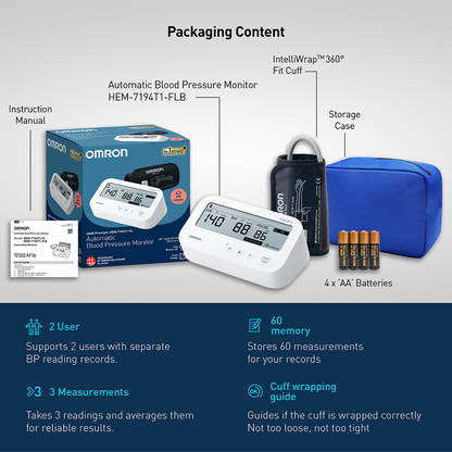 Omron HEM-7194T1-FLIN Automatic Upper Arm Blood Pressure Monitor with AFib Detection, IntelliWrap™ 360° Accuracy Cuff & Bluetooth