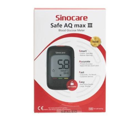 Sinocare Safe AQ Max 3 Glucometer Kit with 10 Test Strips | Code-Free Blood Glucose Monitor | Fast & Accurate Blood Sugar Testing