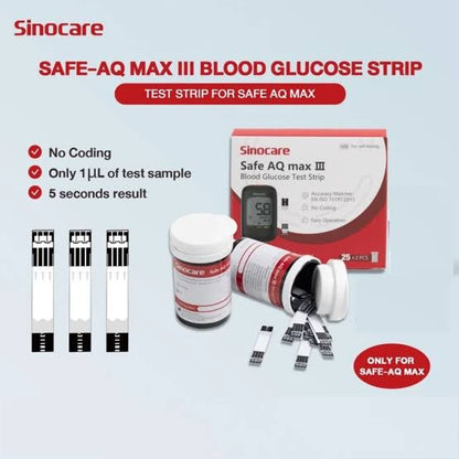 Sinocare Safe AQ Max 3 Glucometer Kit with 10 Test Strips | Code-Free Blood Glucose Monitor | Fast & Accurate Blood Sugar Testing