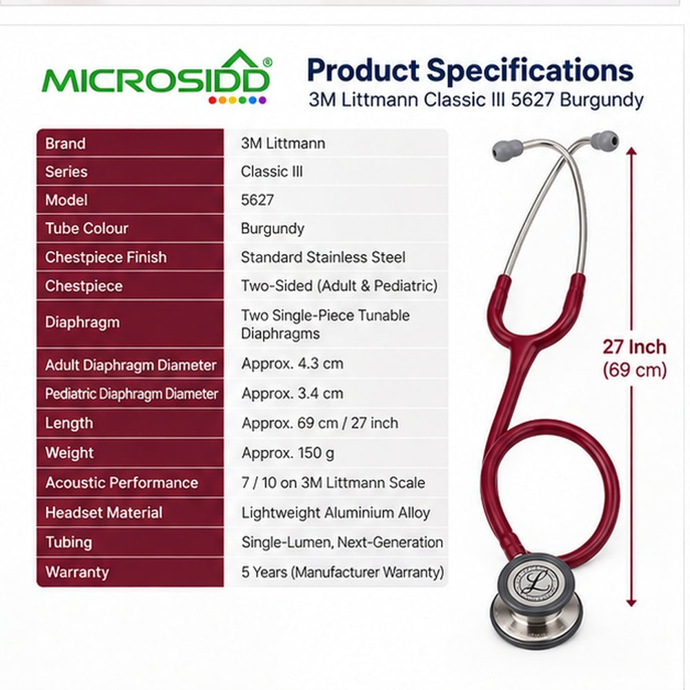 3M Littmann Classic III 5627 Burgundy Stethoscope 
