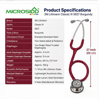 3M Littmann Classic III 5627 Burgundy Stethoscope 