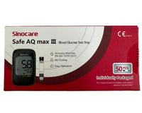 Sinocare Safe AQ Max 3 Glucometer Test Strips 50's Pack | Individually Foiled | Compatible with Safe AQ Max 3 Glucometer Only