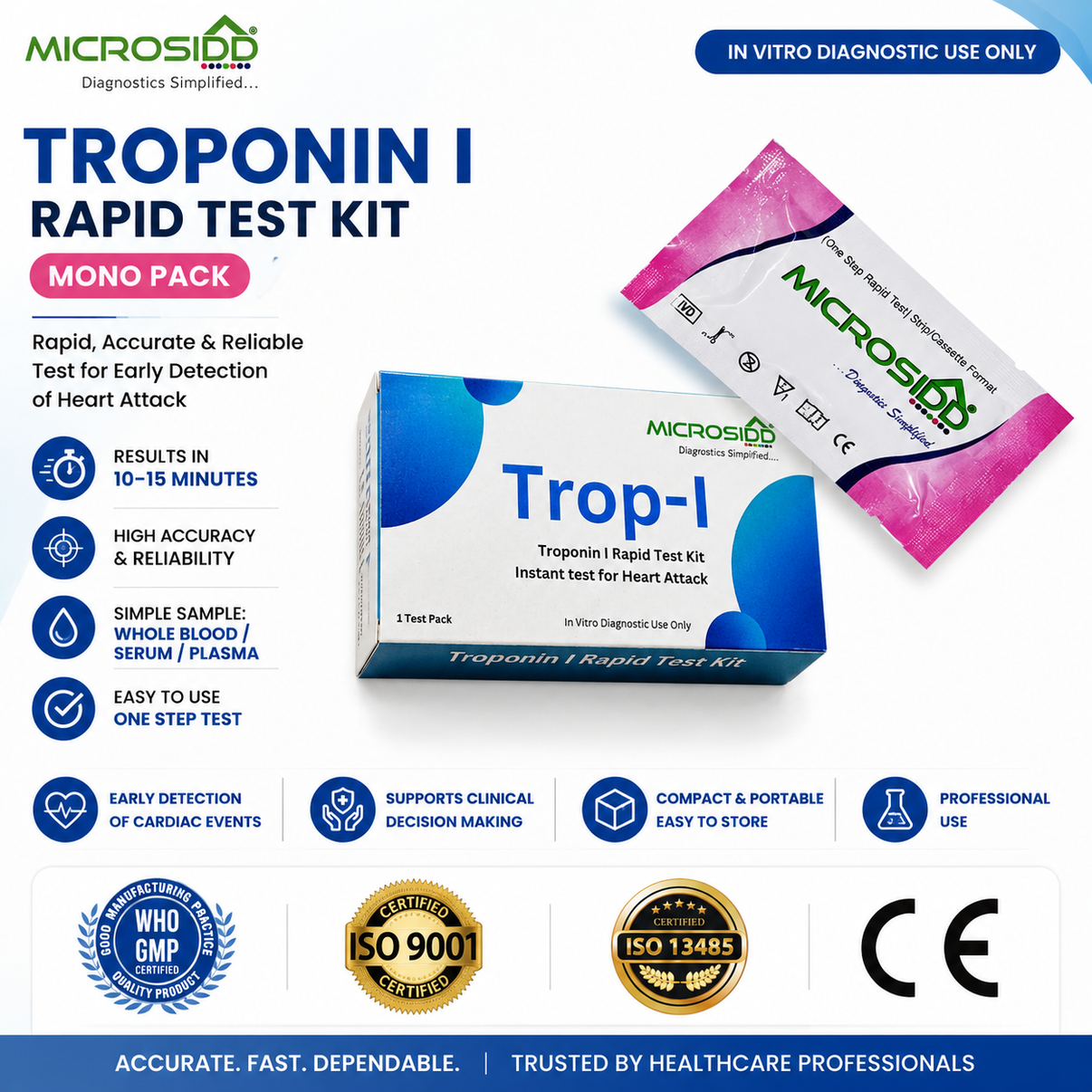 Microsidd Troponin I Rapid Test Kit positive negative and invalid result interpretation guide