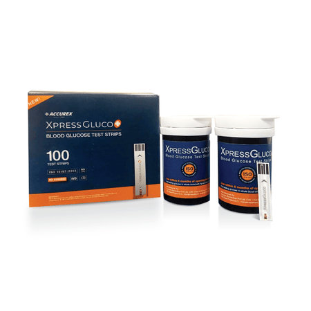 Accurex Xpress Gluco+ Blood Glucose Test Strips 100's Pack | Compatible with Xpress Gluco+ Meter | No Coding | Electrochemical Biosensor