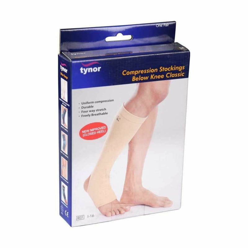 Tynor Compression Stocking Below Knee (Pair) Foot Support (M, Beige)