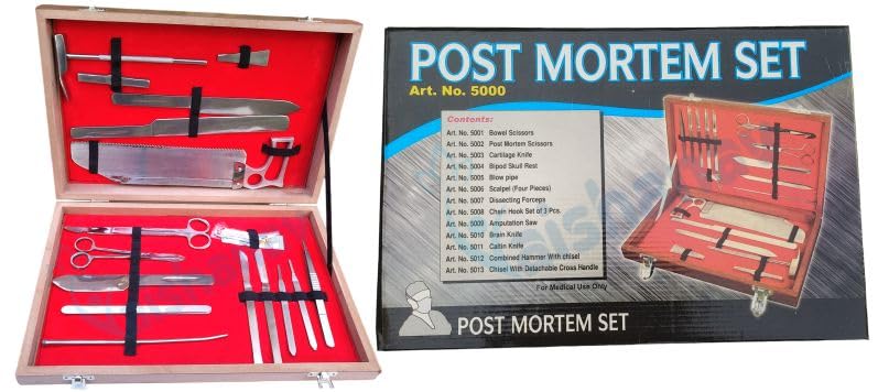 ACHYUT 19-Piece Post Mortem Instrument Set – Autopsy Dissection Kit In Wooden Box, Anatomy Lab