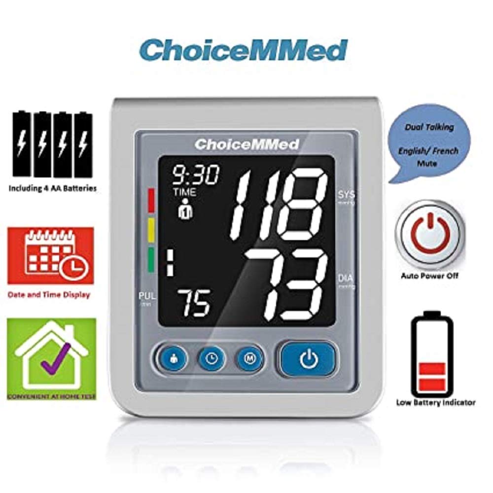 Choicemmed CBP1K2 Fully Automatic Digital Blood Pressure with Talking Function with Adapter and Batteries Included (Gray)